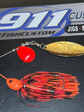 Spinnerbait - Shad Head - RED Blade - Tandem - Fire Craw