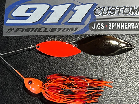 Spinnerbait - Shad Head - RED Blade - Double Willow - Fire Craw